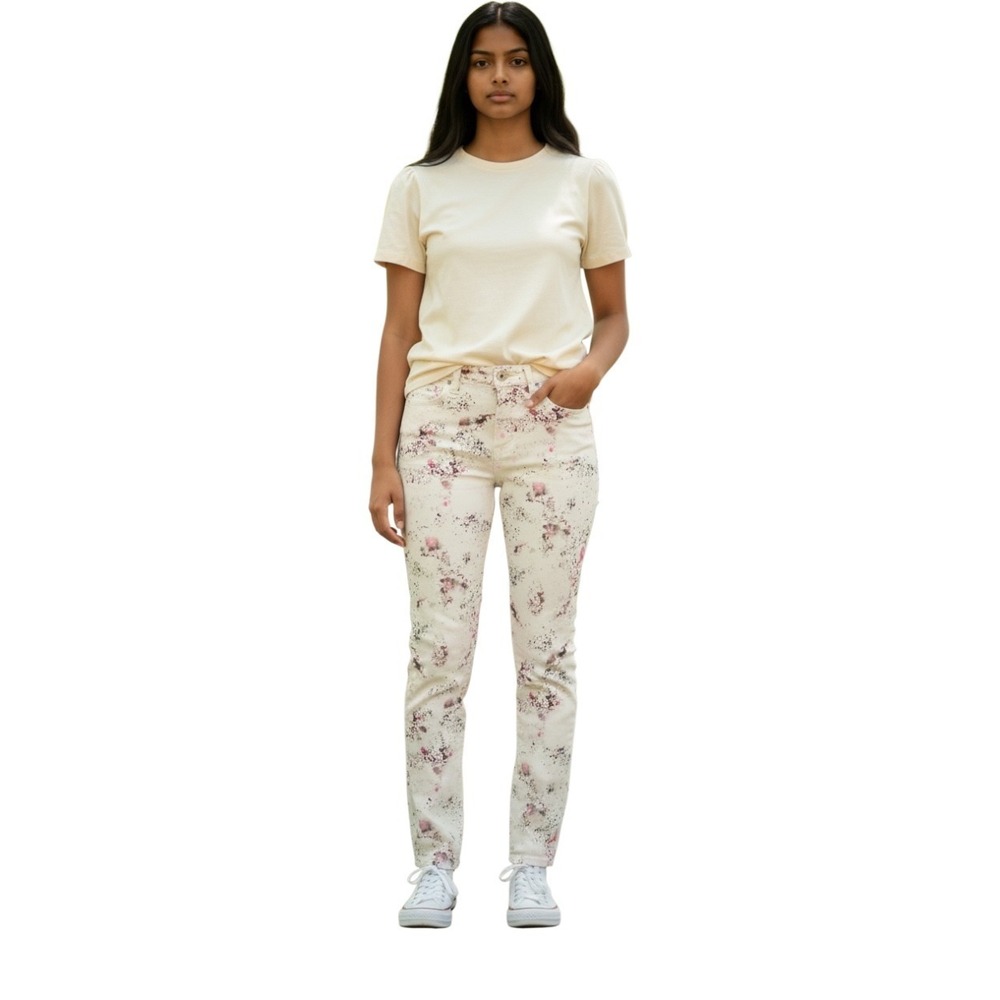 Calvin Klein Jeans Womens Y2K Skinny Cream Pink Splatter Paint Pants SZ 32/14